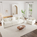 4-Seater Chenille Upholstered Sectional Sofa in Crisp White