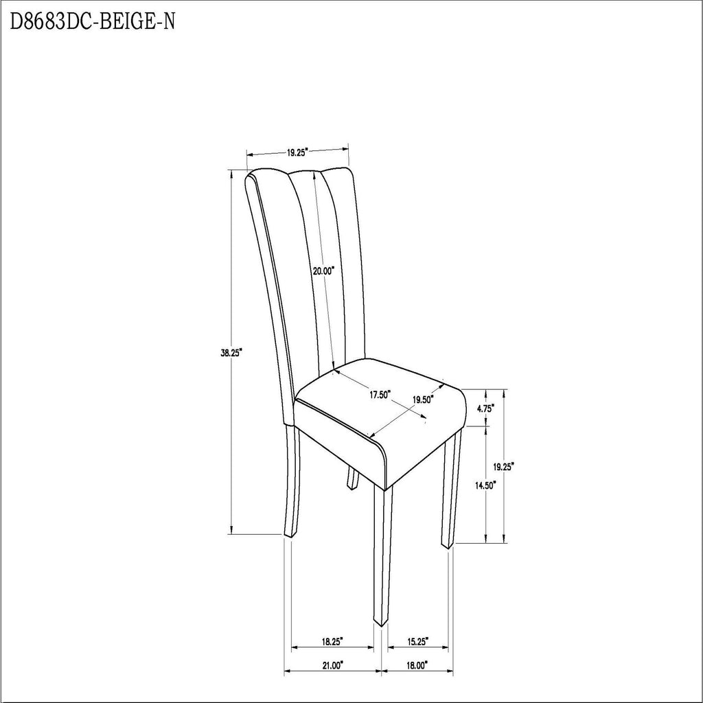 Chair dimension diagram for 5PC Dining Table Set - Faux Marble - Modern Dining, showing measurements of upholstered dining chair in inches.