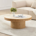 35-Inch Round Sintered Stone Coffee Table with MDF Pedestal Base