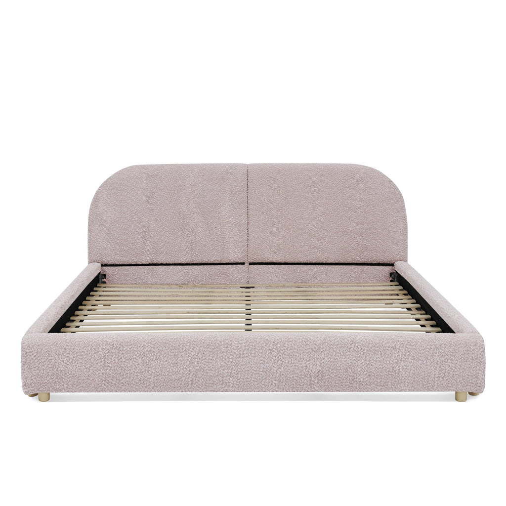 Queen Size Upholstered Bed Frame with Curved Headboard.