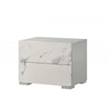 Modern 2-Drawer White and Gray Lacquer Nightstand with Marble Finish