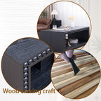 Craftsmanship of Black Beaded Coffee Table shown with wood carving process and finished product in a modern farmhouse setting.