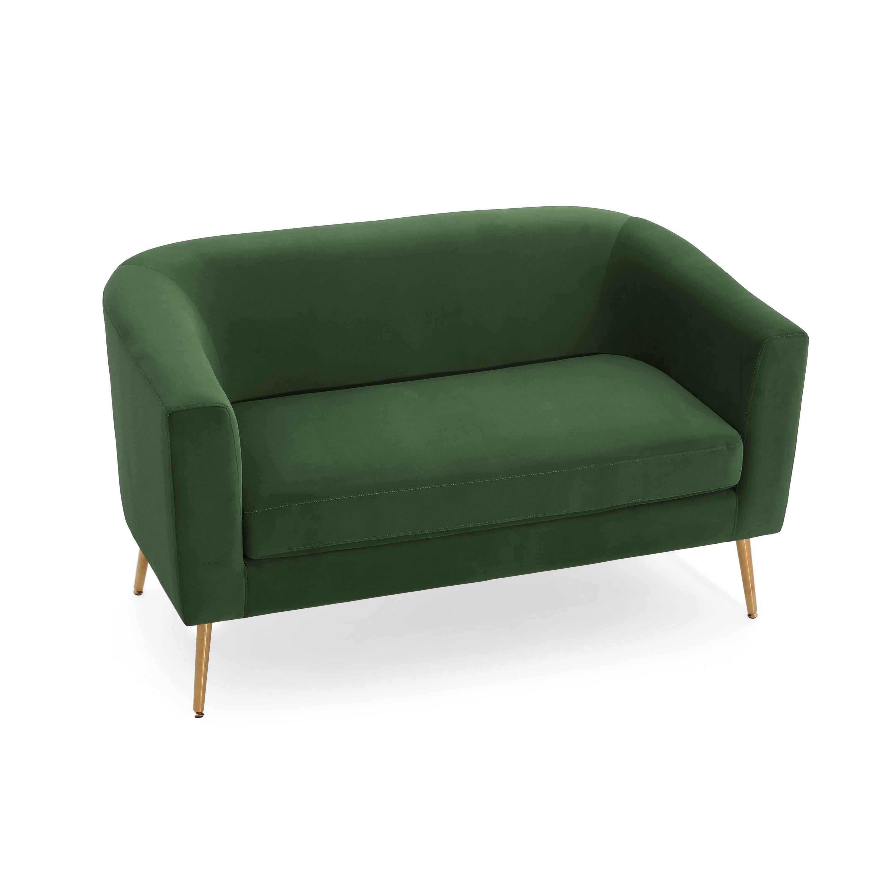 Retro Green Velvet Loveseat with Modern Design.