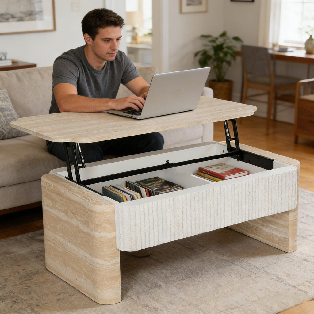 Lift Top Coffee Table with Hidden Storage for Small Spaces.
