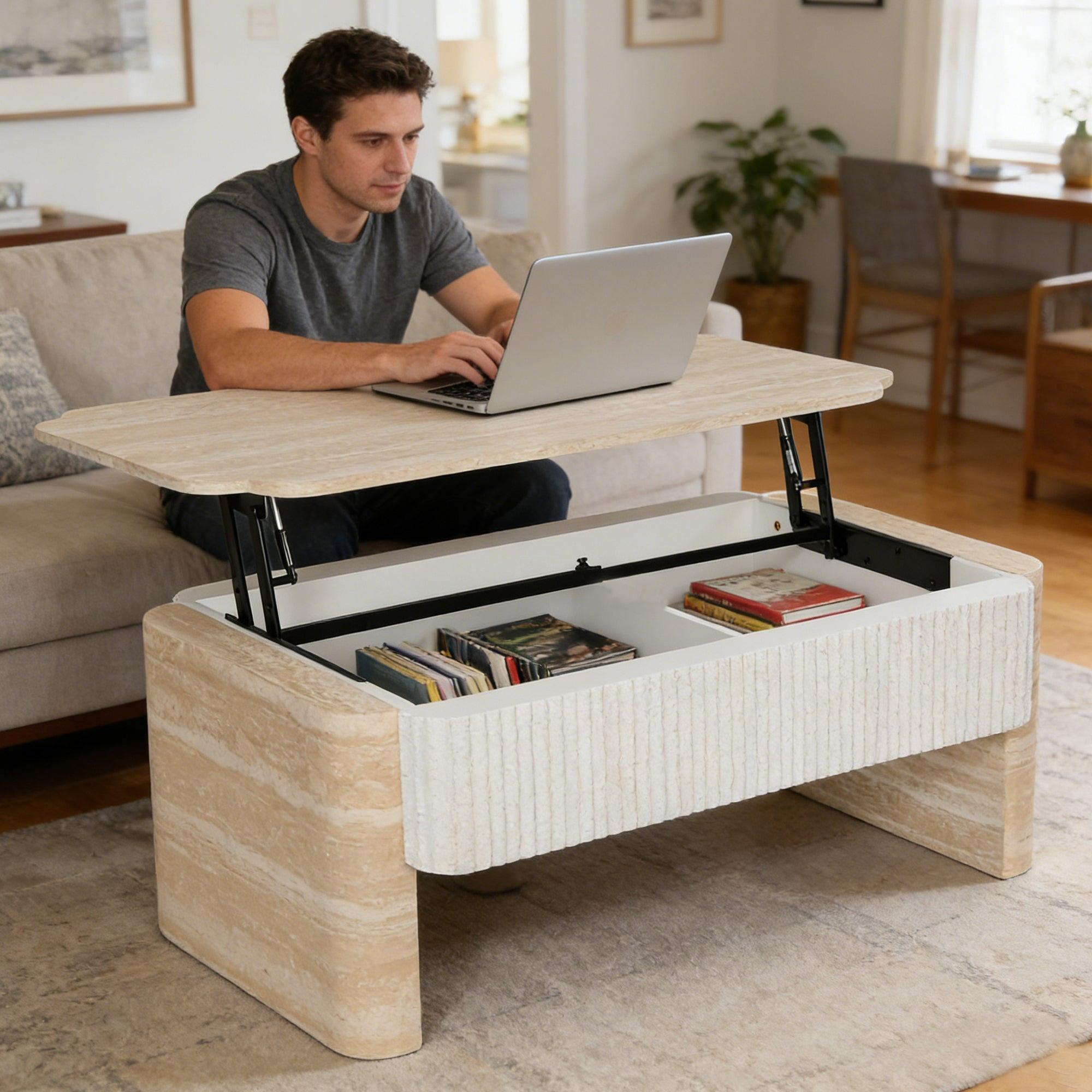 Lift Top Coffee Table with Hidden Storage for Small Spaces.