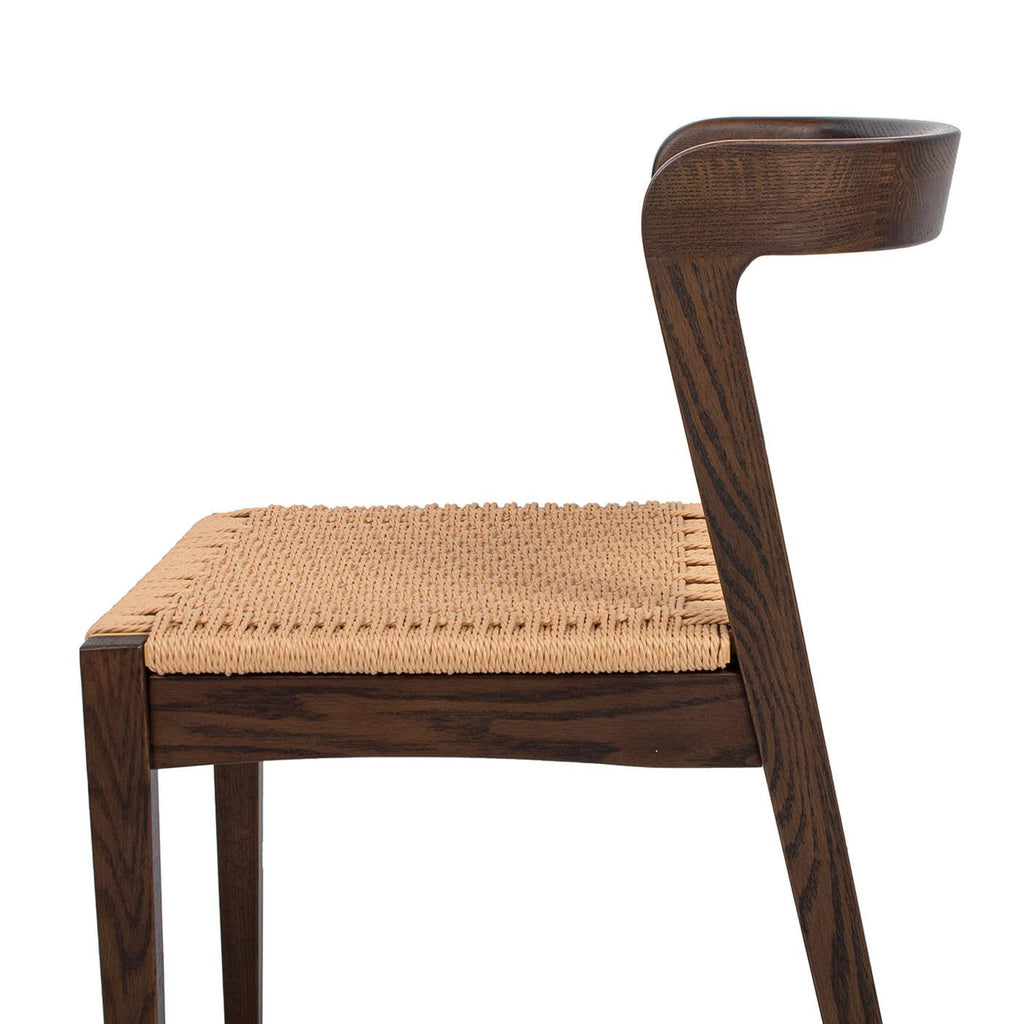 Capri Woven Seat Oak Wood Dining Chair Dark Brown Red Oak.