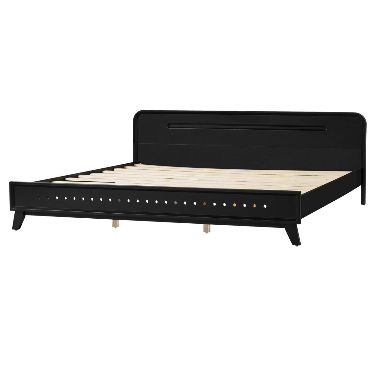Solid Wood King Size Bed - Black Pine Design.