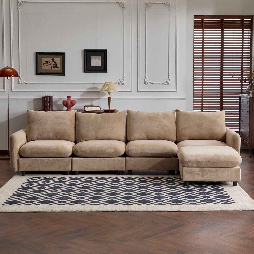130 in. Oversize Modular Sectional Velvet Sofa with Ottoman.