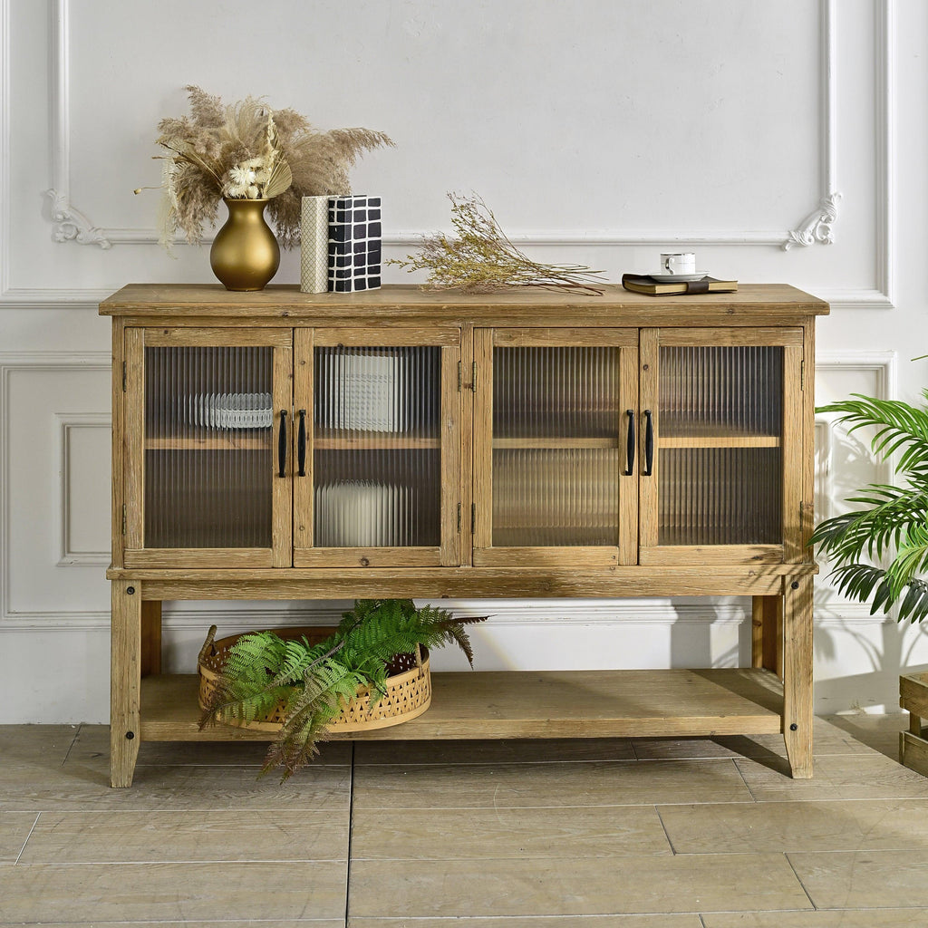 Wooden Sideboard Cabinet with Glass Doors for Storage.