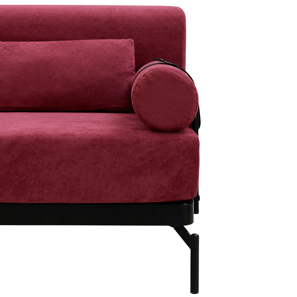 Modern Loveseat Sofa 59' Sofa Couch 2-Seater with USB Ports, Unique Cylindrical Armrests, Red Chenille