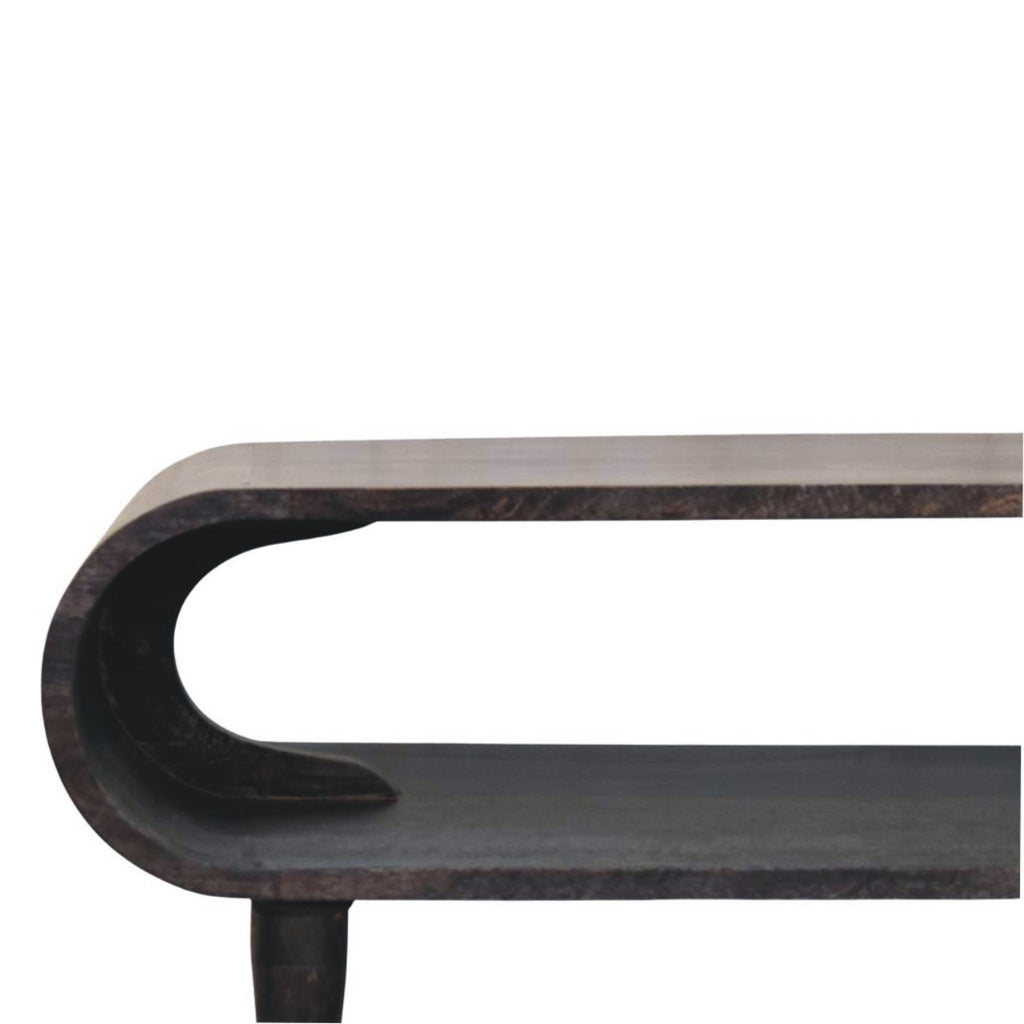 Solid Wood Velvet Mocha Curved Edge Console with Brass Accents