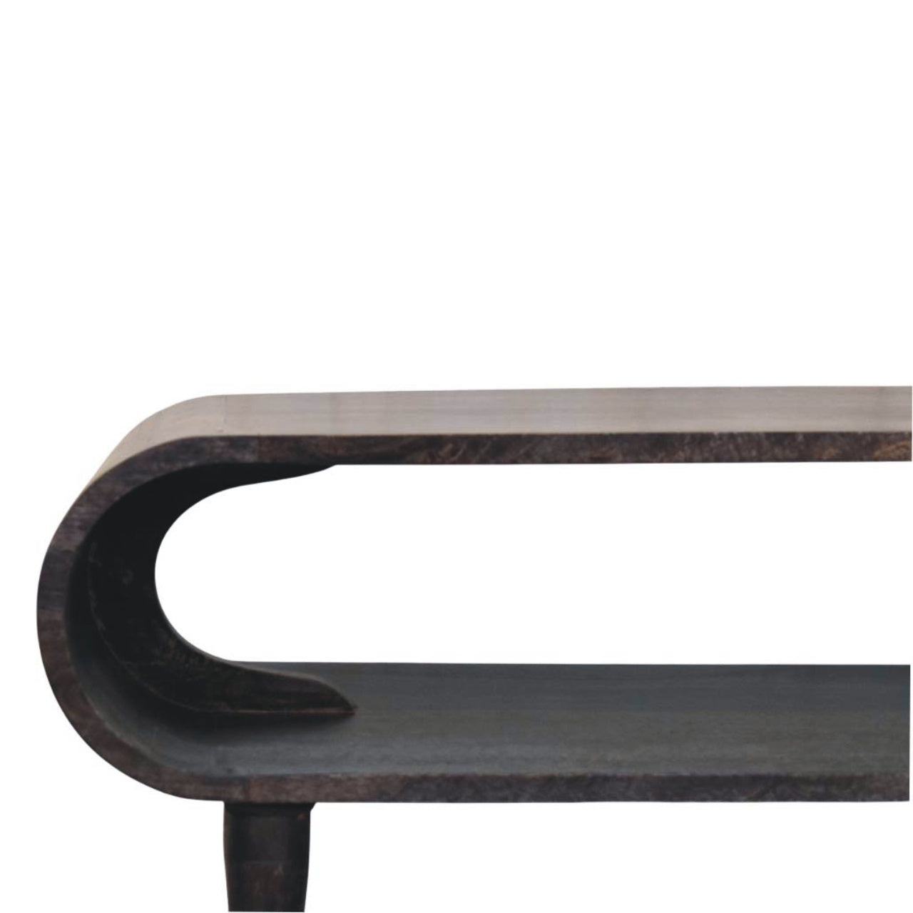 Solid Wood Velvet Mocha Curved Edge Console with Brass Accents