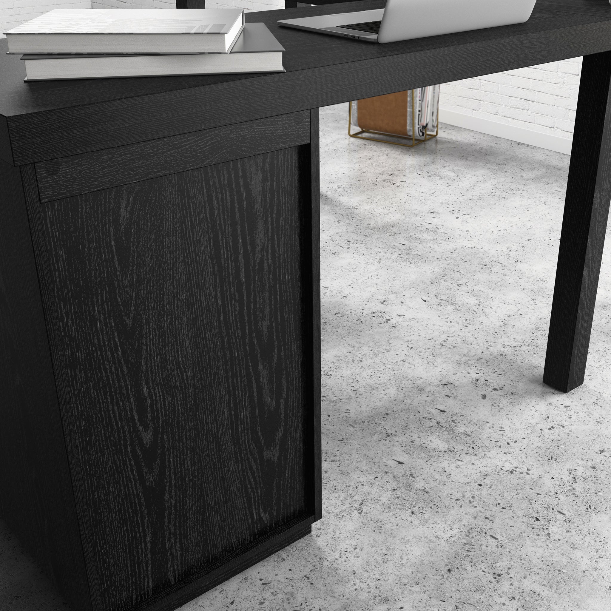 Side view of L-Shaped Desk Black Finish showing panel design and clean lines, perfect for contemporary office setups.