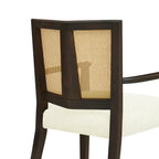 Detail of rattan panel and wood frame on Mid Century Dining Chair Set, emphasizing quality materials and design.