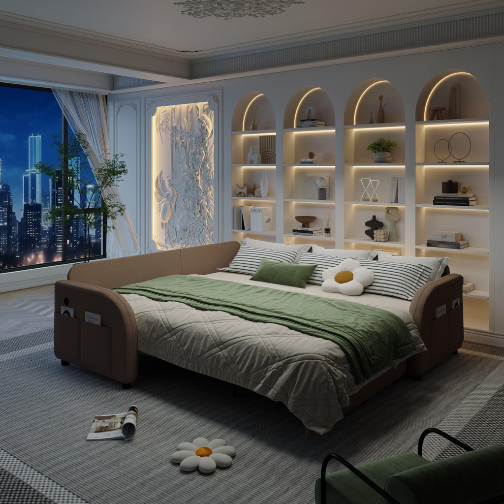85.1' L-Shaped Pull-Out Sofa Bed with USB Port.