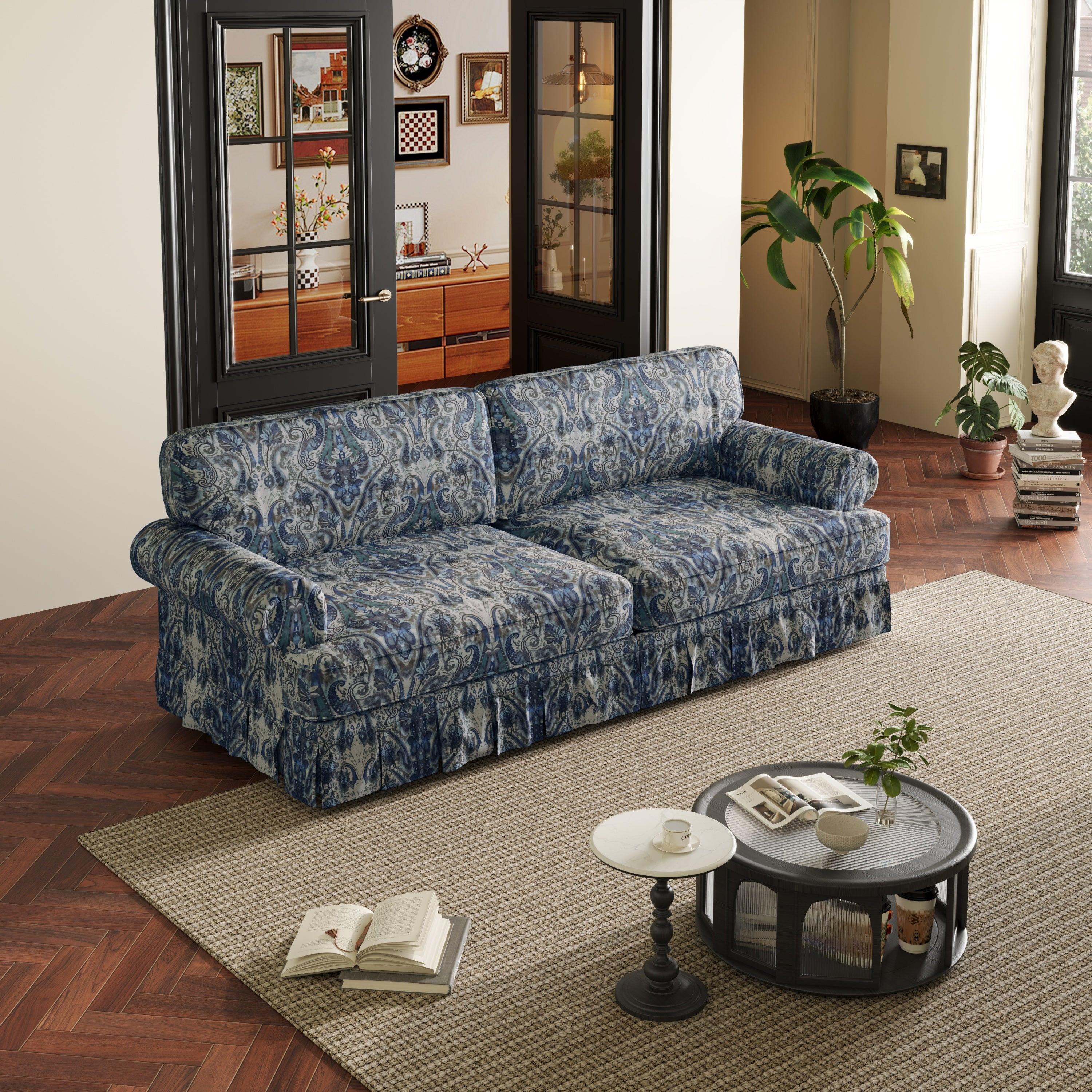 Luxuriously Comfortable Cloud Couch Blue Floral Sofa.