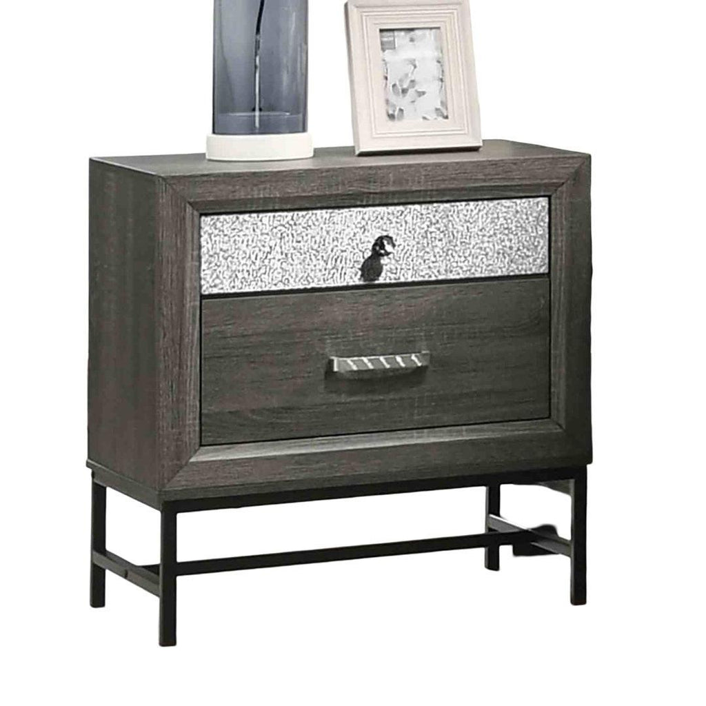 Contemporary Nightstand with Gray Finish and Metal Legs.