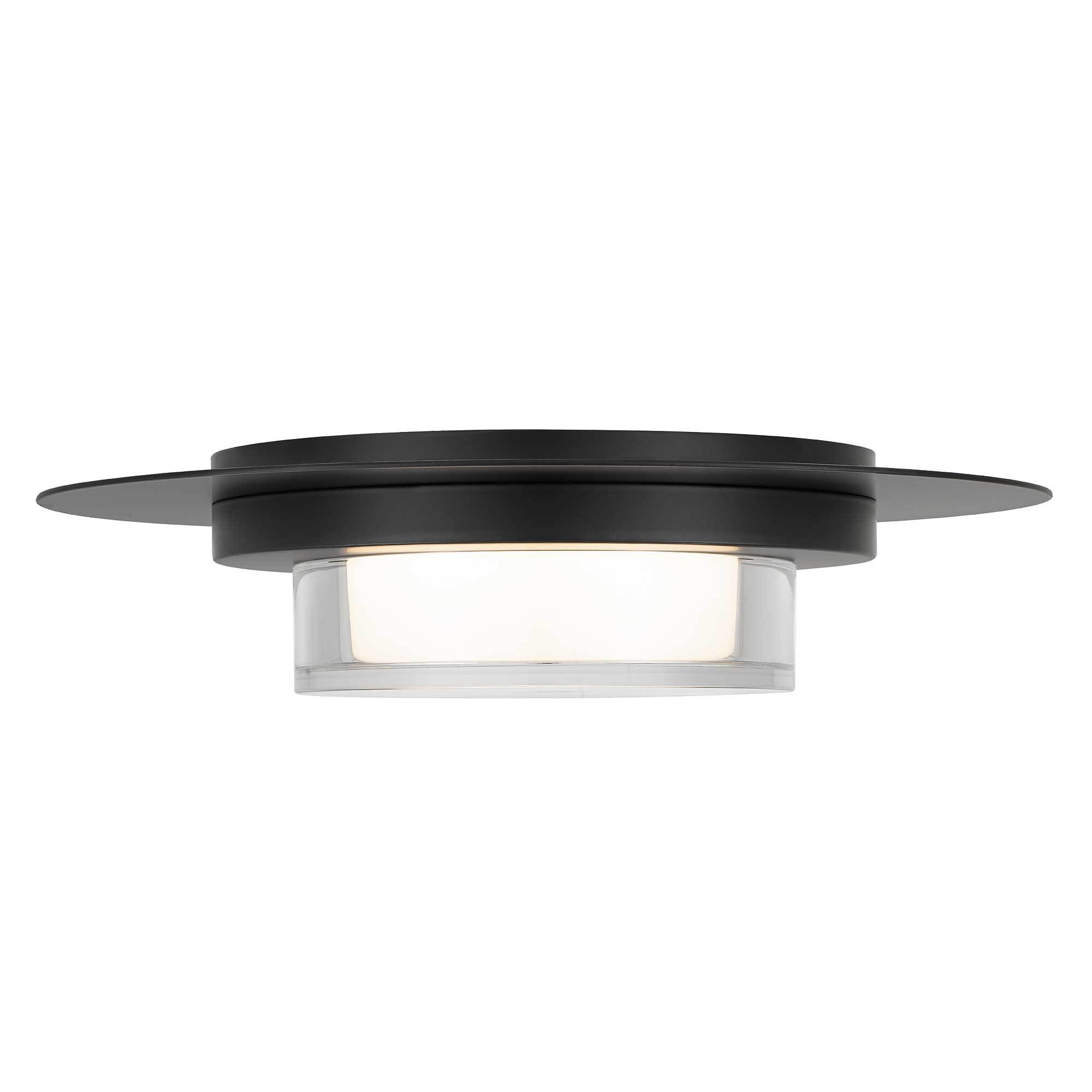 Close-up side view of 12" Square Black LED Flush Mount Light. Features a low-profile design with integrated LED and clear lens diffuser.