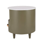 Modern Round Nightstand with Storage Drawer & Shelf.