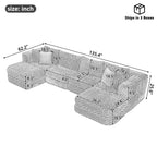 Modular Sectional Sofa Grey Bubble Velvet with Movable Ottomans.