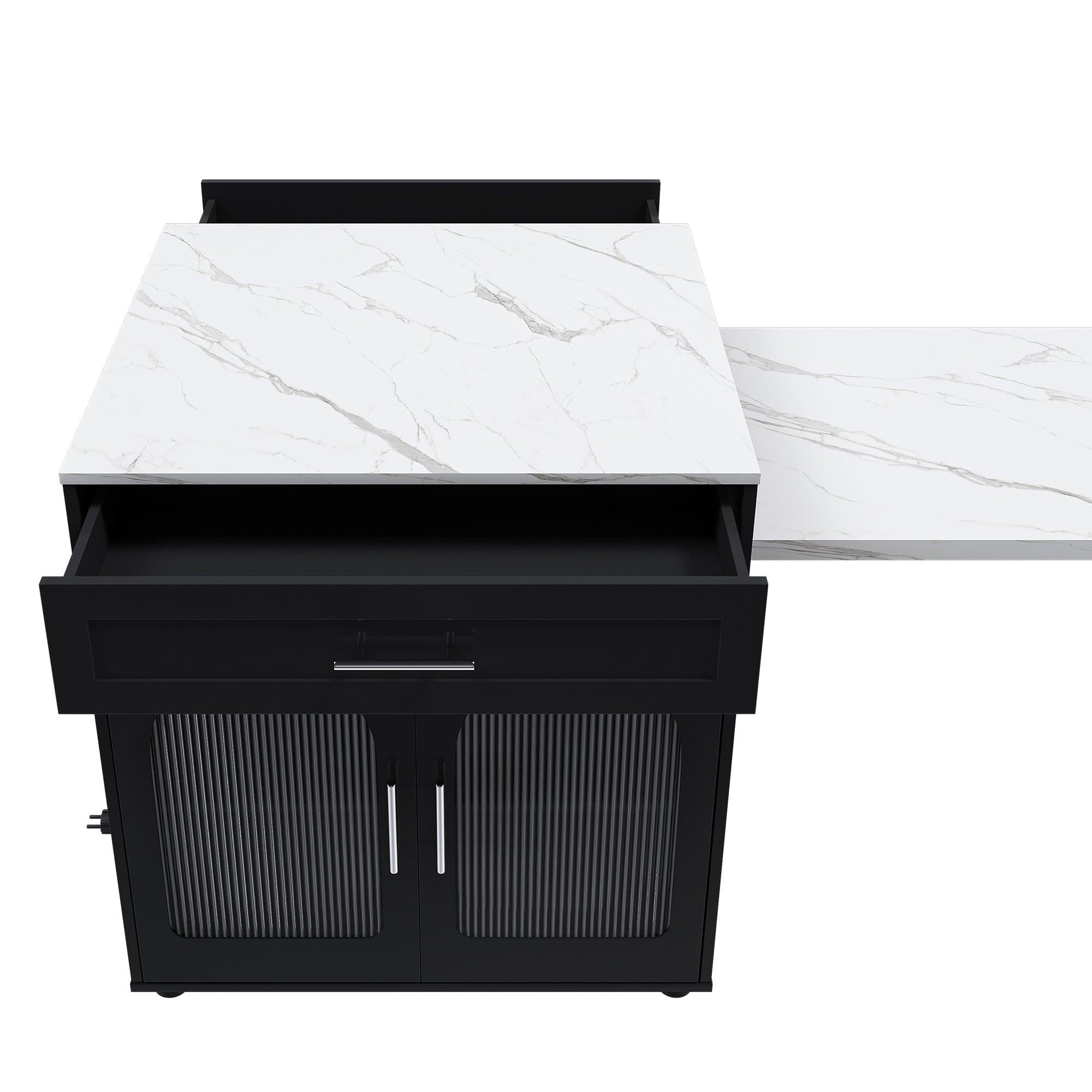 Expandable Kitchen Island with Power Outlet & Storage.