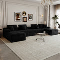 8-Piece Black Corduroy Modular Sectional Sofa with No-Assembly Design