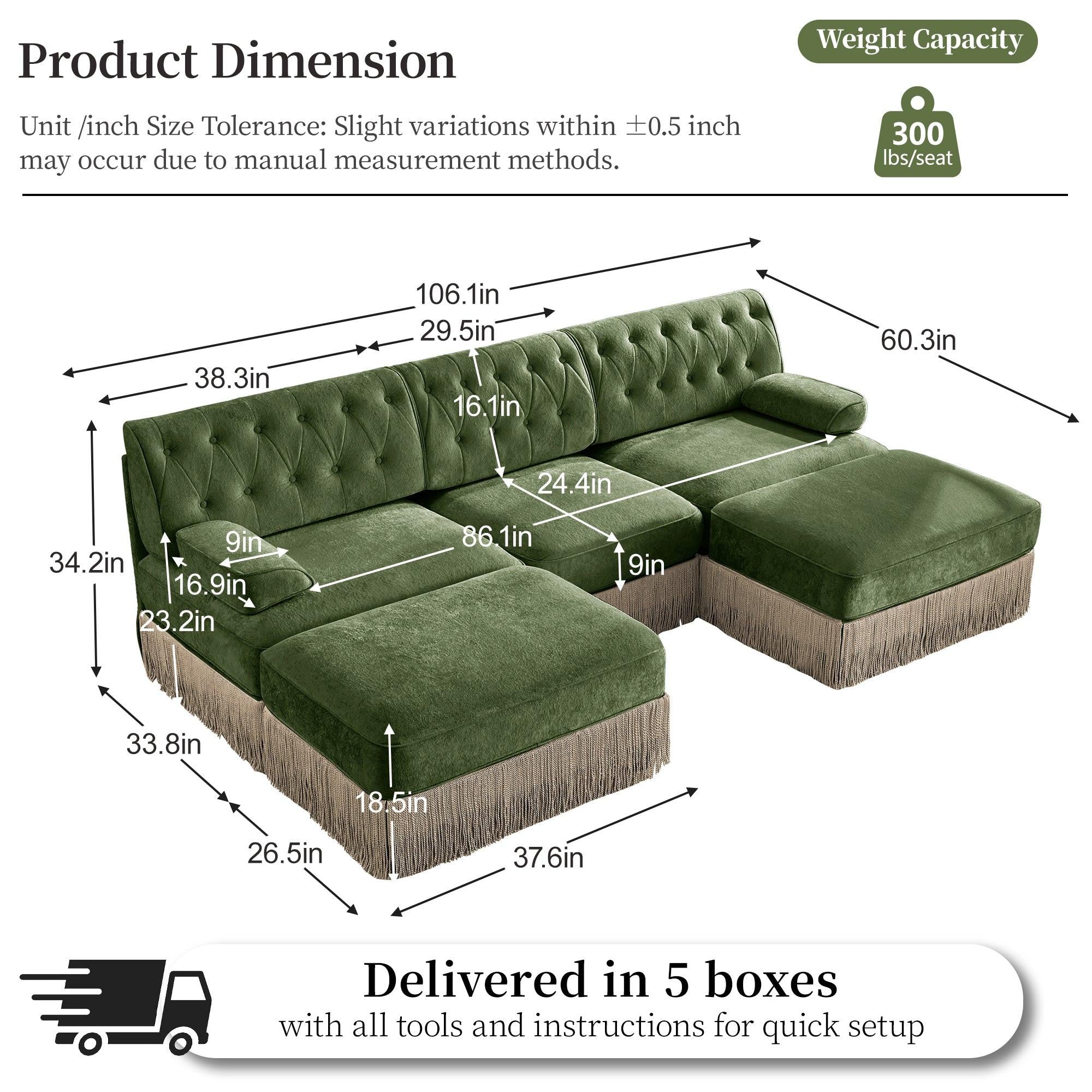 Modular Velvet Chesterfield Sofa with Tassel Skirt.