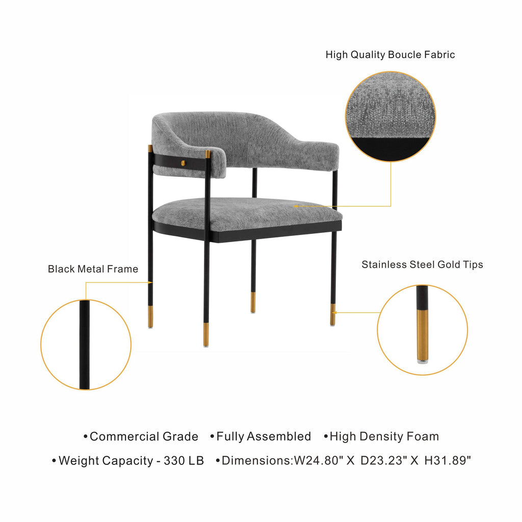Lia Metal Chenille Armchair in Gray.