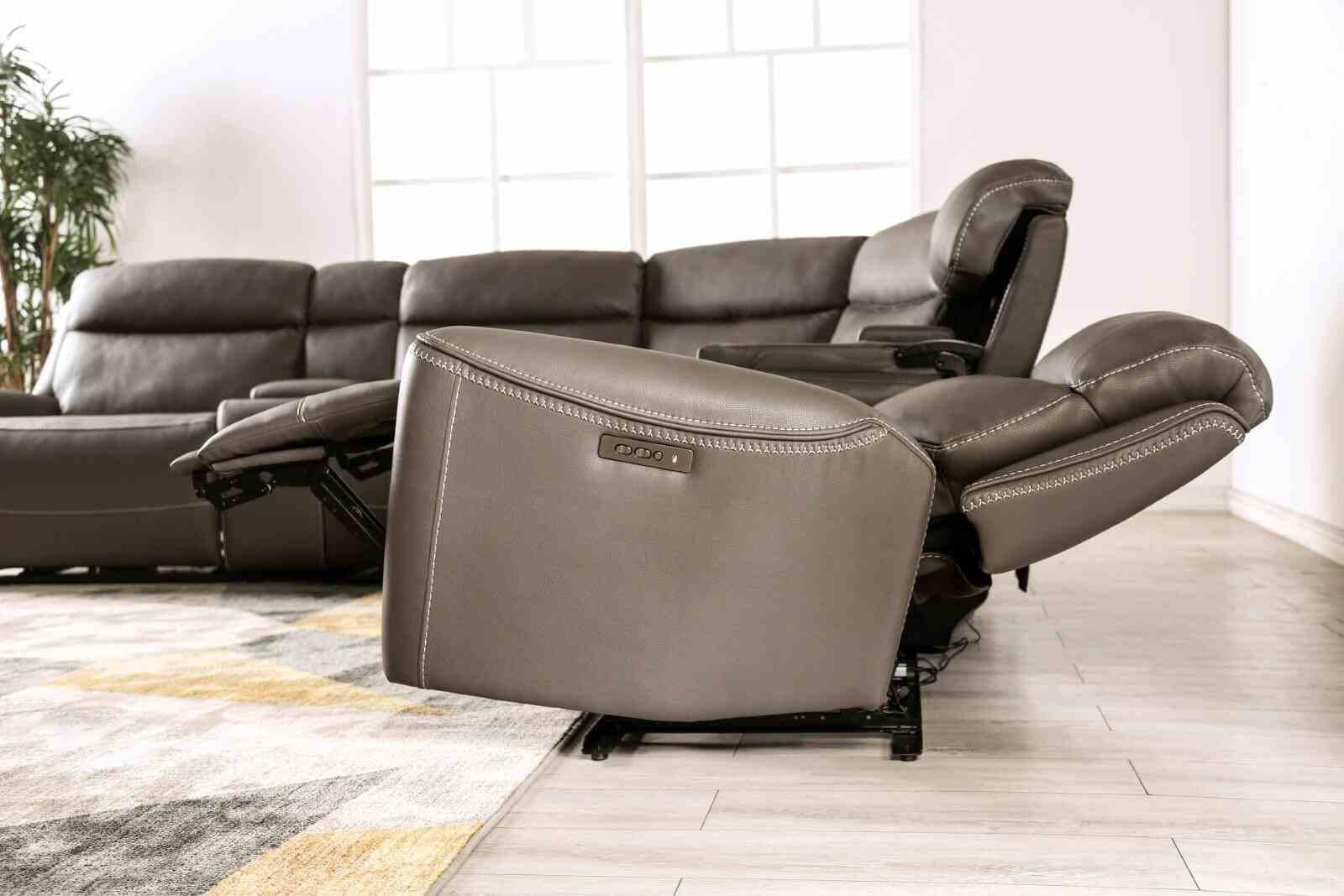 Power Reclining Sectional Dark Gray Sofa for Living Room.