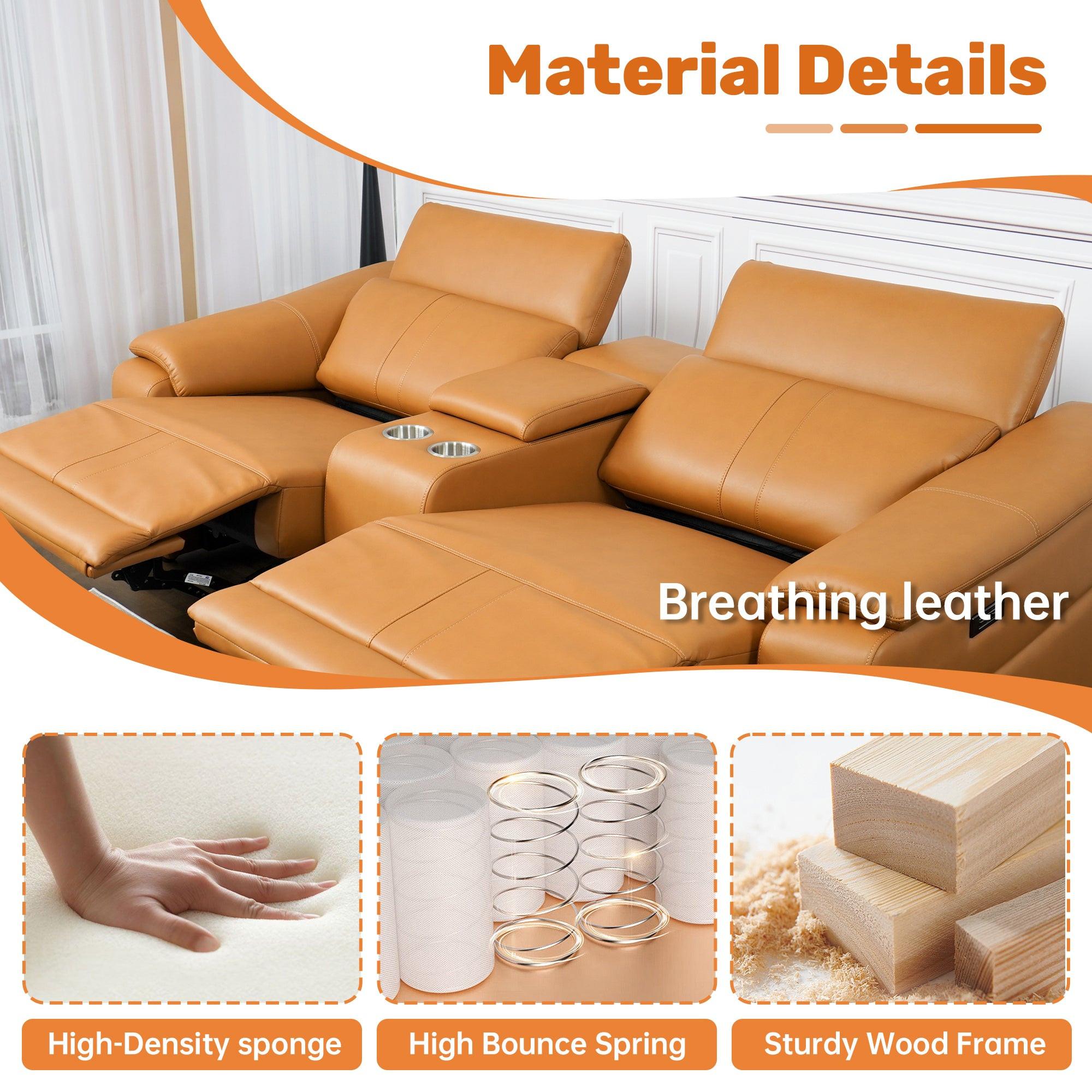4-Piece Modular Leather Sofa with Cup Holders for Living Room.