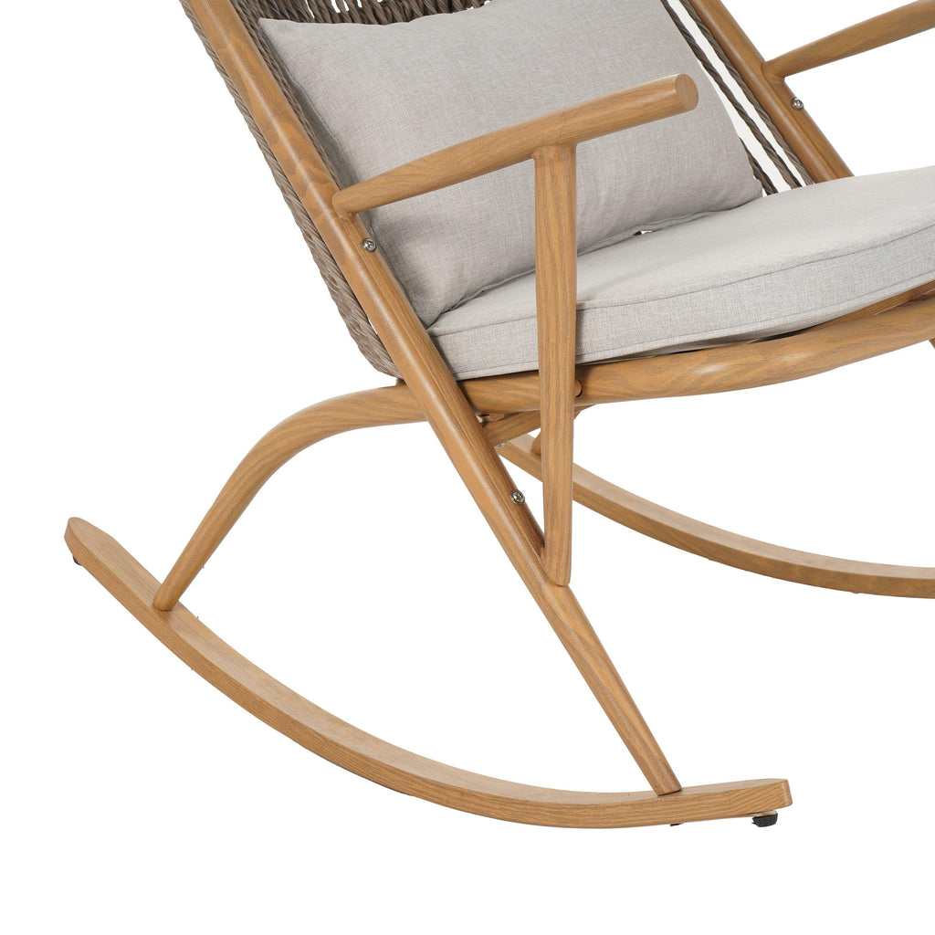 Outdoor Rocking Chair with Iron Frame for Comfort.