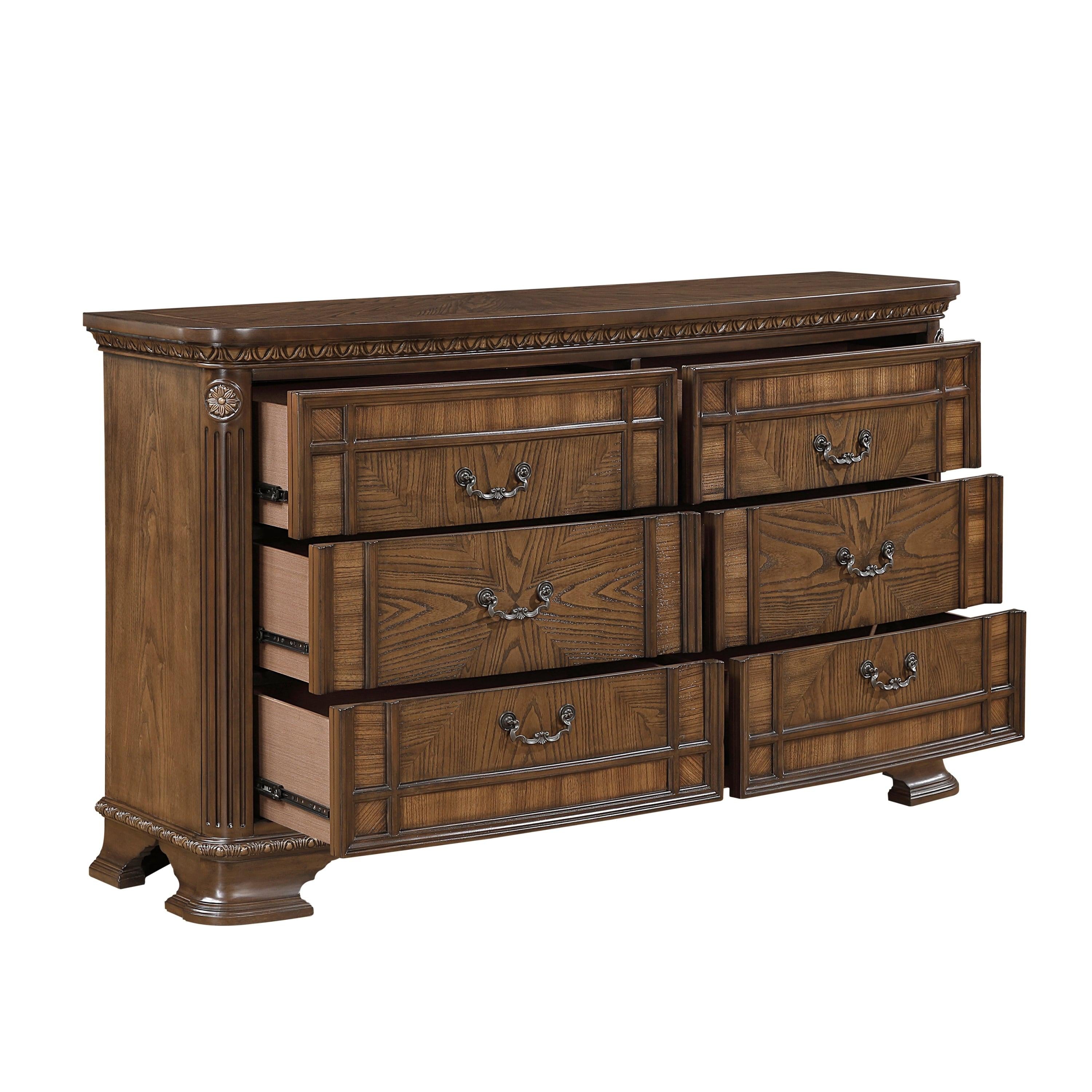 Traditional Dresser with 6 Storage Drawers - Dark Brown.