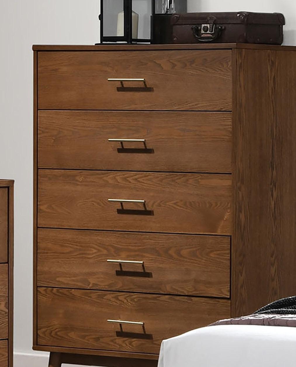 Walnut Chest of Drawers - 5-Drawer Solid Wood Storage.