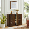 Walnut Fluted Storage Cabinet with Wine Rack and Glass Holder