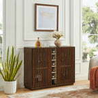 Walnut Fluted Storage Cabinet with Wine Rack and Glass Holder