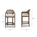 Mid-Century Stool - Cane Back Modern with dimensions showing 36.5-inch height, 21-inch width, and 19-inch depth for counter seating.