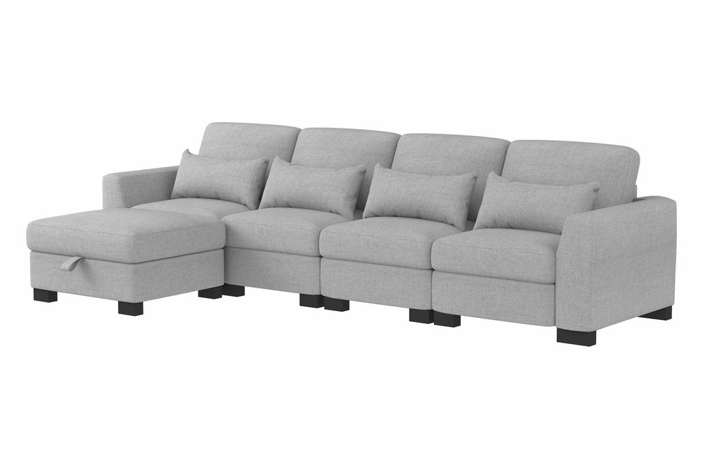 130' Modular L-Shaped Sofa with Storage Ottoman.