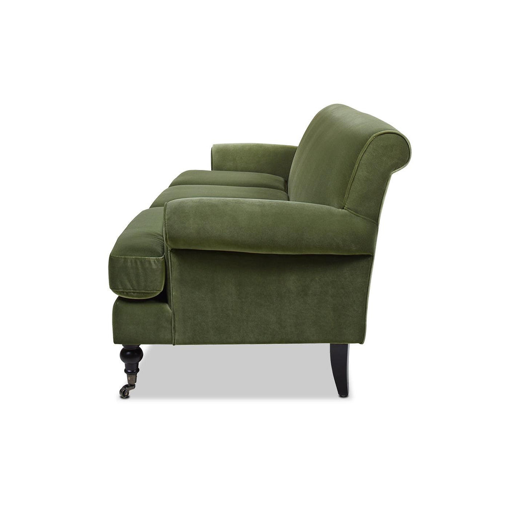 Alana Lawson Olive Green Velvet Sofa for Living Room.
