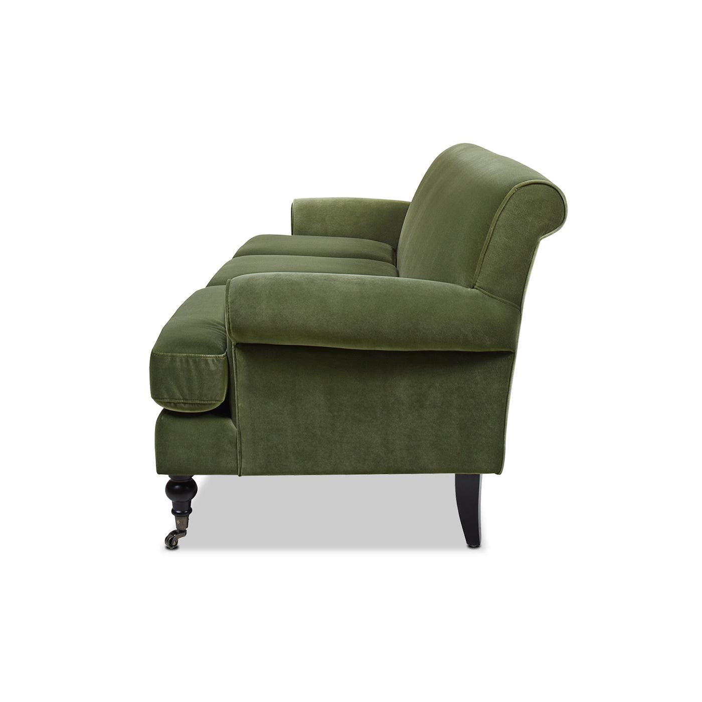 Alana Lawson Olive Green Velvet Sofa for Living Room.