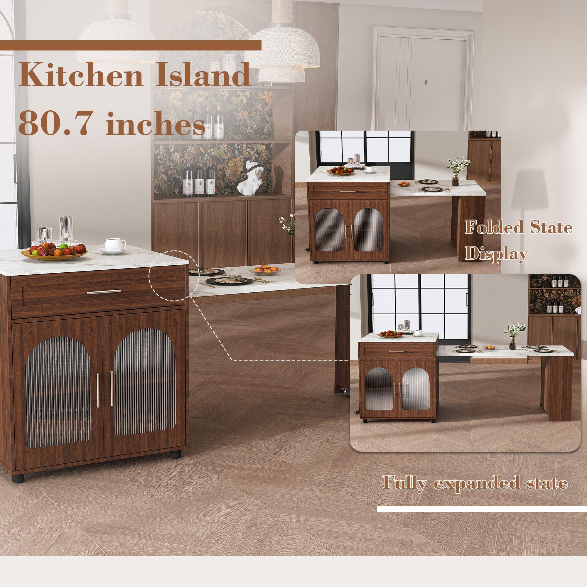 80-Inch Expandable Kitchen Island Dining Set with 4 Chairs.