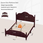 Vintage Queen Bed Frame with Headboard and Slats Support.