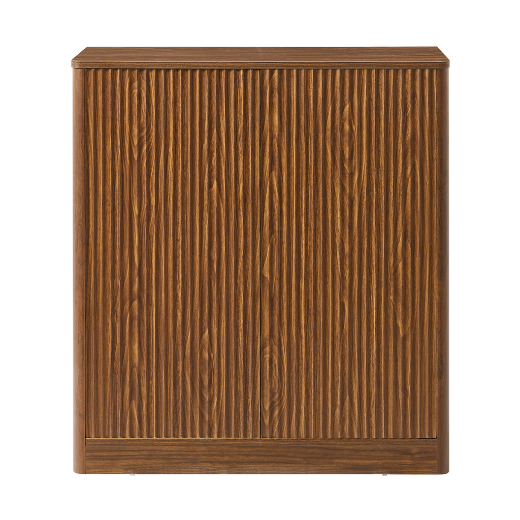 Walnut 31.5-inch Sideboard Cabinet with Curved Design.