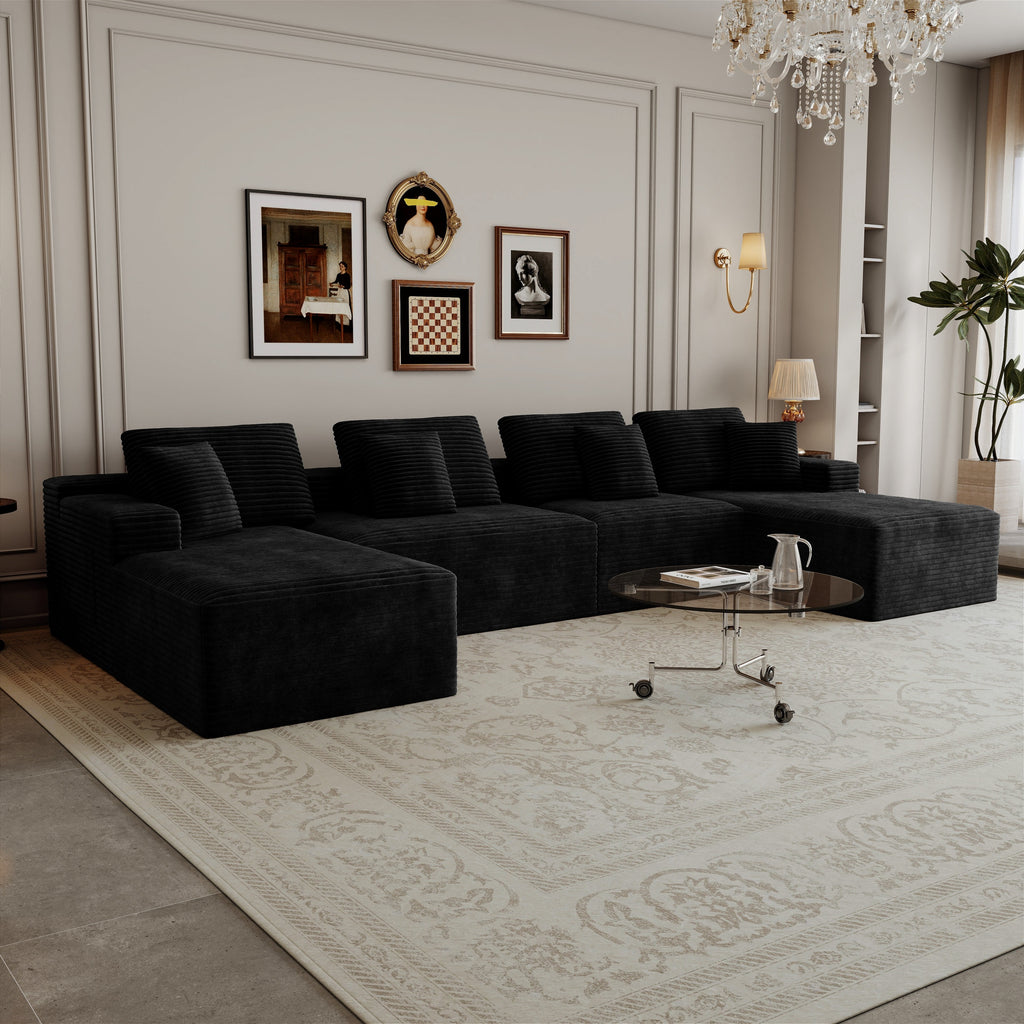 7-Piece Modular Black Corduroy Sectional Sofa, No Assembly Required