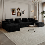 7-Piece Modular Black Corduroy Sectional Sofa, No Assembly Required