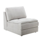 Breton Modern Tufted Sofa with Ottoman in Oyster Grey.