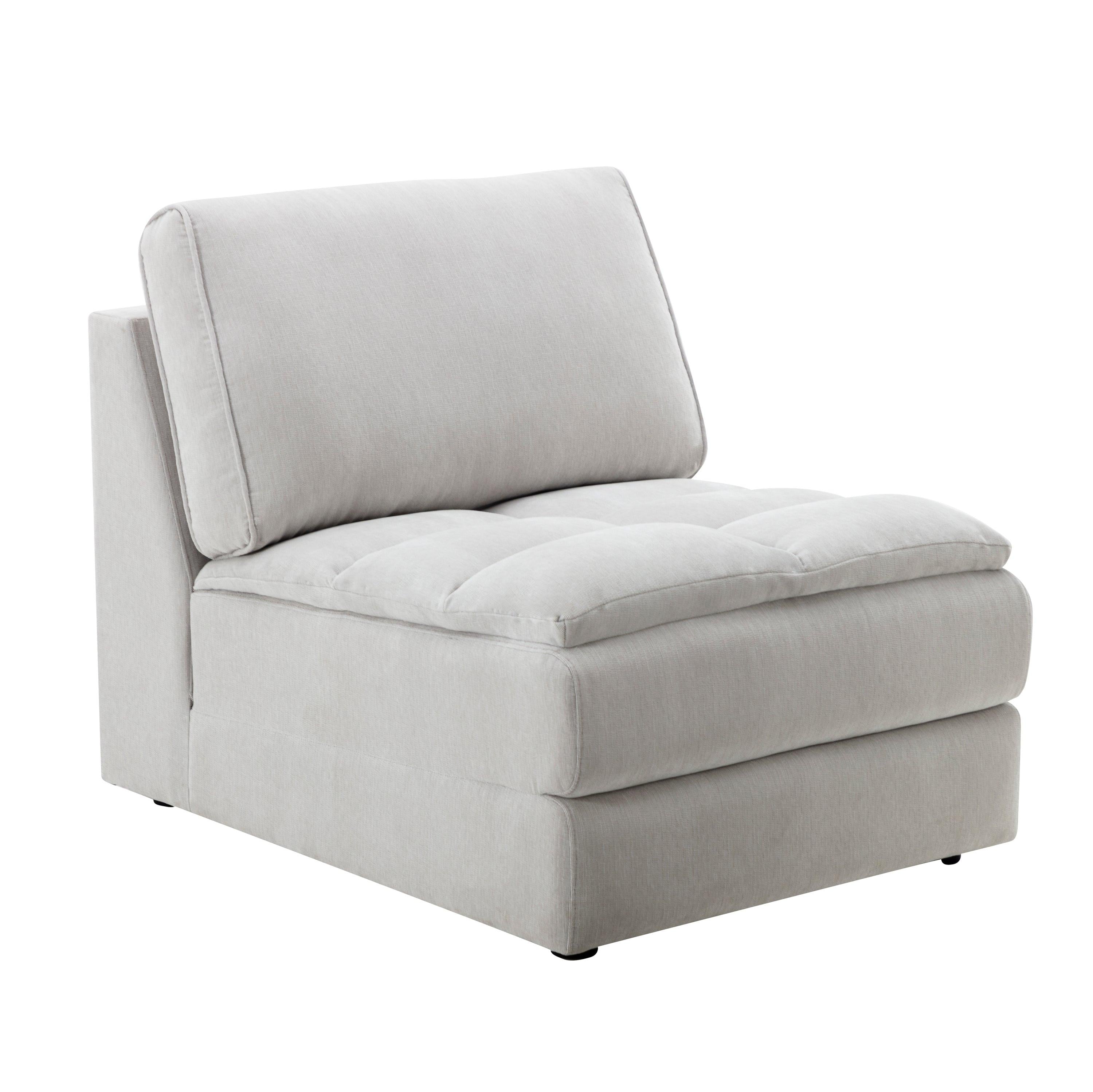 Breton Modern Tufted Sofa with Ottoman in Oyster Grey.