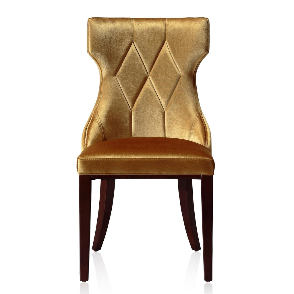 Reine Wood Upholstered Dining Chair in Antique Gold - Set of 2.
