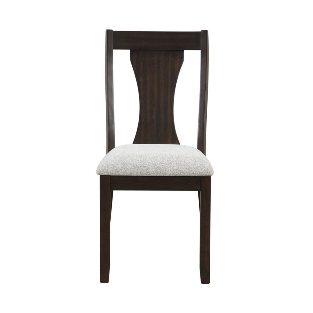 Front view of Espresso Finish Dining Chair featuring slat back and cushioned upholstered seat in contemporary design.
