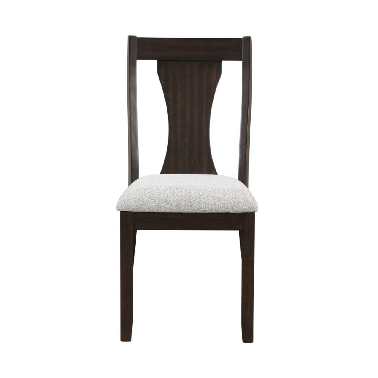 Front view of Espresso Finish Dining Chair featuring slat back and cushioned upholstered seat in contemporary design.