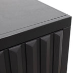 Corner detail of 64 inch black cabinet showing smooth finish and craftsmanship. Fully assembled storage solution with sleek design.